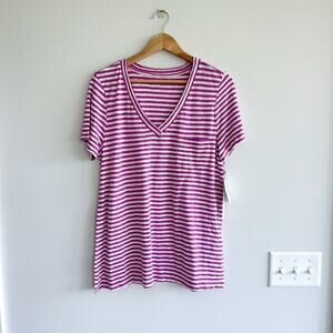 Nordstrom Pink Rosebud White Brooke Stripe Short Sleeve T-Shirt L NWT